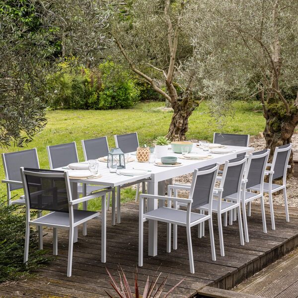 Salon de Jardin Extensible 10 Places de 180/300cm en textilène Gris - Aluminium Blanc Venezia