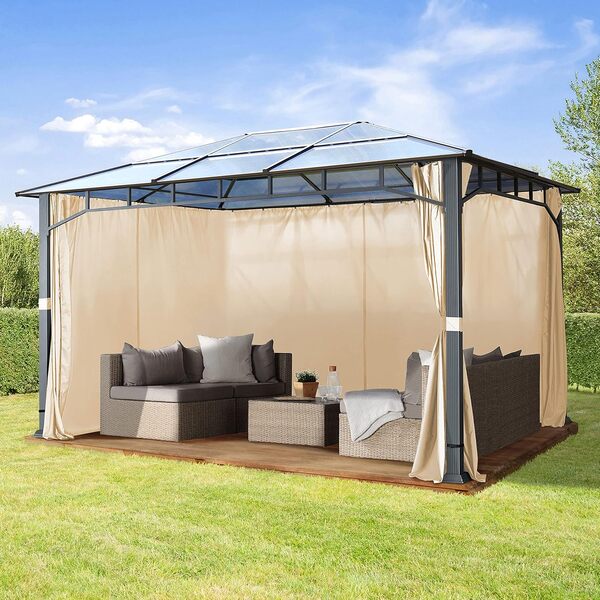 TOOLPORT Tonnelle de Jardin 3x4 m Structure en Aluminium Toit Polycarbonate épaisseur env. 8 mm pavillon de Jardin Champagne