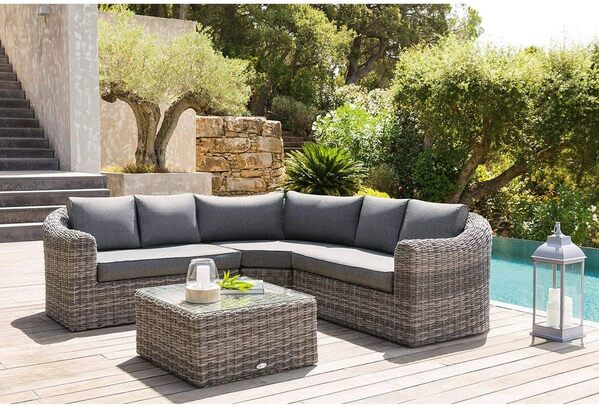 Hespéride Salon de Jardin en résine tressée Mooréa - 5 Places - Gris