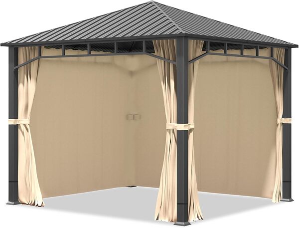 TOOLPORT Tonnelle de Jardin 3x3 m Toit en Acier, 4 parois latérales en Champagne, profilé env. 90x90 mm