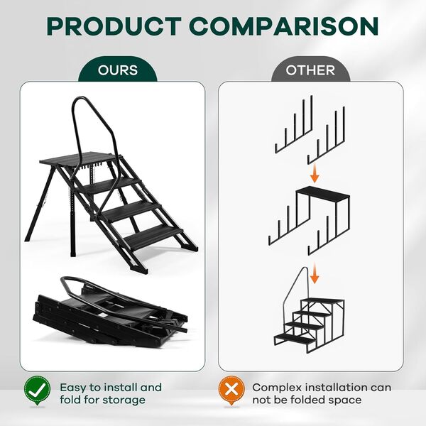 Marches pour camping-car avec main courante, escalier pliable en aluminium à 4 marches avec surface antidérapante pour camping-car à 5e roue, remorque de voyage, camping-car et porche, jacuzzi, et