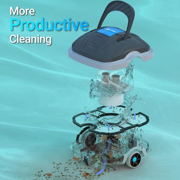 WINNY POOL CLEANER Robot Piscine sans Fil Double Motorisation Aspirateur Robot Piscine 100 Mins d'Aspiration Puissante Robot | Stationnement Automatique pour Piscine Hors Sol Jusqu'à 80m² Gris Foncé