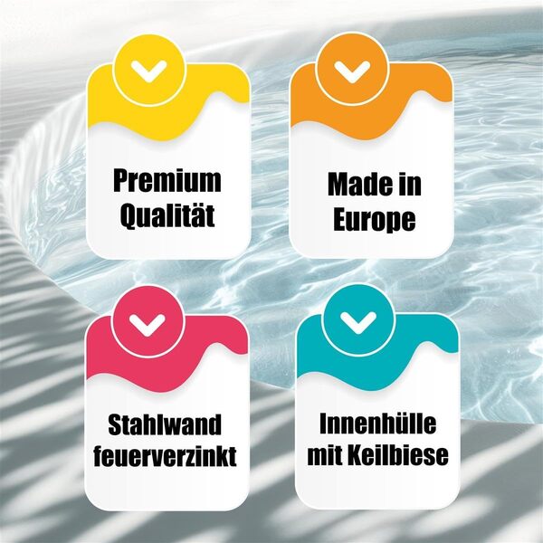 MTH Piscine ronde à paroi en acier Ø 8,00 x 1,20 m, paroi en acier 0,6 mm, avec rails de sol et main courante, housse intérieure de 0,6 mm en bleu, qualité supérieure, fabriquée en Allemagne