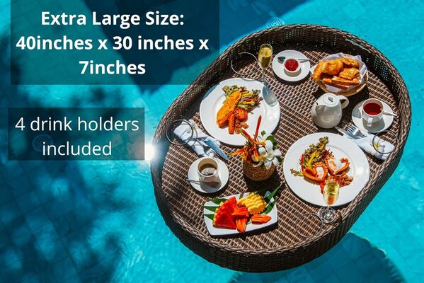 Plateau flottant extra large de luxe pour piscine - Plateau flottant pour petit déjeuner élégant sur l'eau - Barre flottante pour piscine