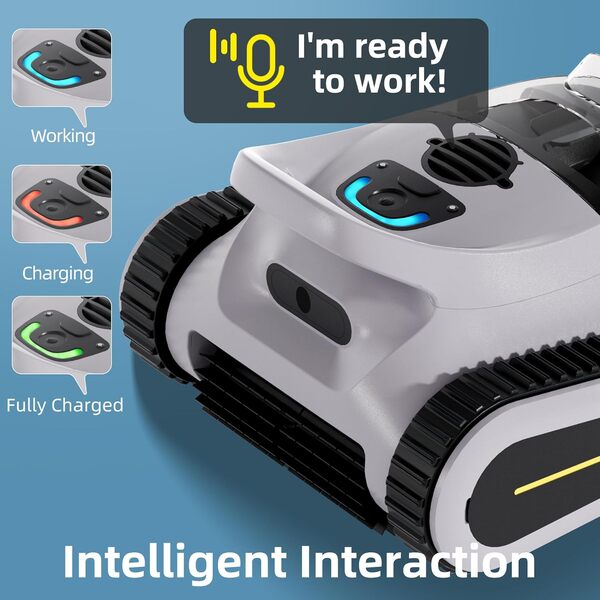 Aspirateur de Piscine sans Fil pour Piscine creusée, Robot Nettoyeur Automatique de Piscine avec Nettoyage des Murs et de la Ligne de flottaison, Gris