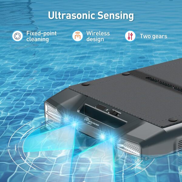 EVERCROSS BOT Y80 Robot Solaire Skimmer Piscine Hors Sol, 12H Max Robot Piscine de Surface sans Fil, Navigation Intelligente, Stationnement Automatique, Contrôle à Distance, Double Option de Charge