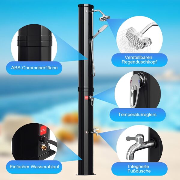 SWANEW Douche solaire de jardin 40 litres avec capot de protection et douchette à main, pommeau de douche orientable à 180°, max. 60 °C, idéal pour le jardin, le camping ou la piscine