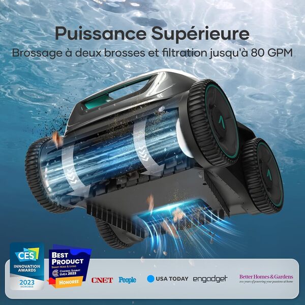 AIPER Seagull Pro Robot Piscine sans Fil Fond et Parois, Nettoyage Ligne d'eau, 4 Moteurs, Navigation Intelligente WavePath, 150 Min Autonomie, Piscine 150 m² (Reconditionné)