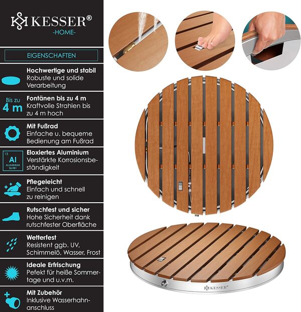 KESSER® Douche de Jardin | Douche de Sol | Douche extérieure | Douche de Sauna | Douche de Camping Ø 70 cm | Forme rectangulaire | Hauteur de Fontaine réglable jusqu'à 4 m avec Commande à pédale