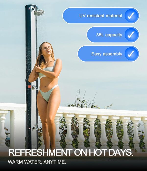 UMBRELLA® Douche Solaire de Jardin 35L [INCL. Pommeau de Douche Pluie & Douche pour les Pieds] – Douche de Jardin, Solaire – Douche Solaire de Jardin,Douche Extérieure–Réservoir d’Eau Résistant aux UV