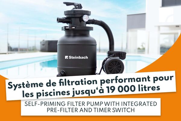 Steinbach Système de Filtration Classic 250N - 040385 - Pompe pour piscines jusqu'à 19.000 l - avec vanne 7 Voies avec Levier de réglage et manomètre
