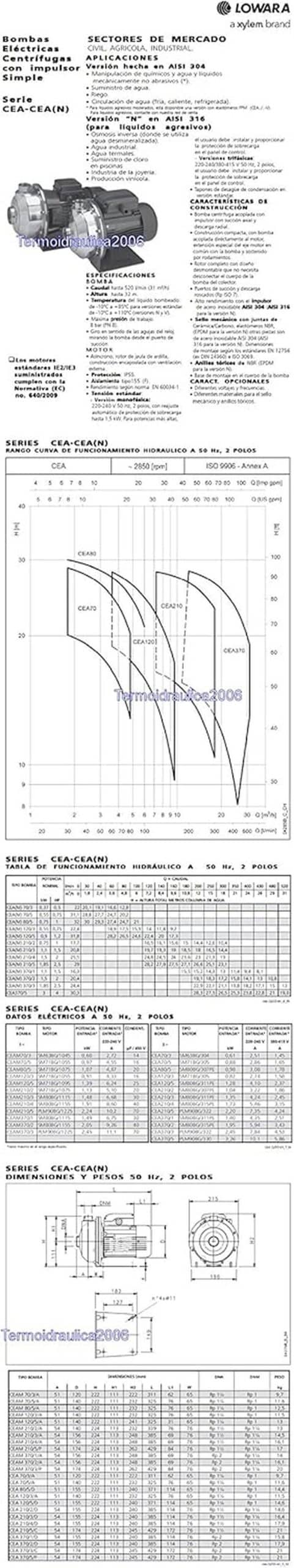 Lowara CEA Pompe Centrifuge Inox CEA120/5/D 0,9KW 1,2HP 3x230/400V 50hz