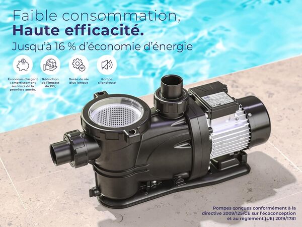Gre PP202 - Pompe de filtration pour piscine, 1600W, 27 m³/h, jusqu'à 170 m³, filtre de 800 mm, conforme à la directive européenne sur l'écoconception