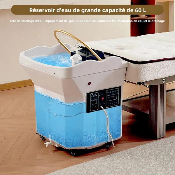 Équipement de Spa pour la tête, bac à shampoing Japonais à Recyclage Eau avec réservoir de 60 L/roulettes verrouillables à 360°, lavabo Mobile en Acrylique, Soins capillaires Tout-en-Un,Noir