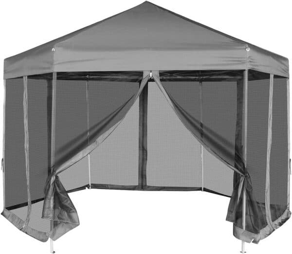 vidaXL Chapiteau Pliable Hexagonal avec 6 Parois Latérales Gris Tente Pavillon