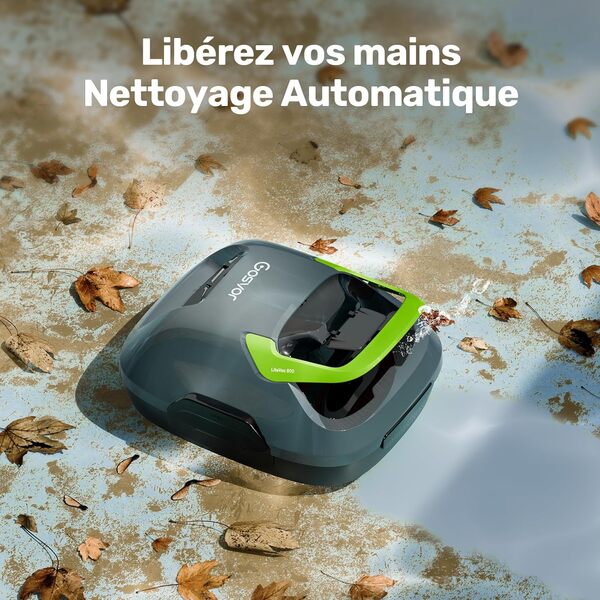 Robot Piscine sans Fil, Aspirateur Piscine avec Autonomie de 90 Minutes, Nettoyage Automatique avec Fonction de stationnement Automatique, Nettoyeur de Piscine Compact, Idéal pour 80㎡(Vert)