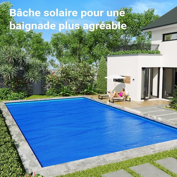 Wiltec Bâche à Bulles Solaire rectangulaire pour Piscine, 5 x 8 m, 140 µ, en PE, Couleur Bleue, Couverture Piscine, Chauffage Piscine