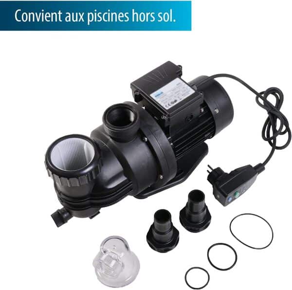Pompe de piscine AquaForte SP-250A, 250 watts, 7,5 m3 par heure, hauteur de refoulement maximale 7,5 mètres, pour piscines hors sol jusqu'à 10 m3, avec câble de 1,5 mètre, pour eau douce et salée