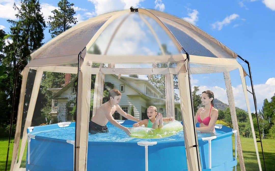 Test bâche de piscine ronde dome avec portes zippées