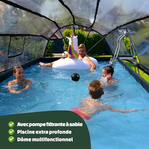 Piscine 400x200x122 cm avec dôme et pompe filtrante sable EXIT