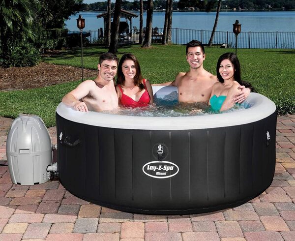 Bestway 54123 Spa Gonflable Rond lay-Z-Spa™ Miami 2 à 4 Personnes 180 X 66 cm, 81 Airjet™, Couverture Isolante, Filtration à Cartouche, Diffuseur Chemconnect™