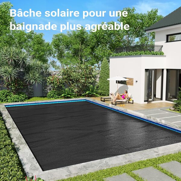 Wiltec Bâche à Bulles Solaire rectangulaire pour Piscine, 5 x 8 m, 400 µ, en PE, Couleur Noire, Couverture Piscine, Chauffage Piscine