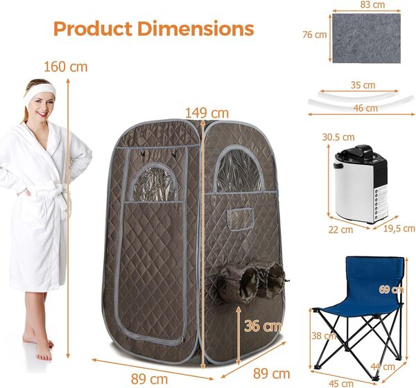 HOMASIS Sauna à Vapeur Portable, Sauna à Domicile Chauffante Mobile avec Générateur de Vapeur 3L, Tente Spa pour Maison avec Télécommande, 9 Niveaux de Température & 9 Minuteries (gris)