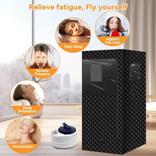 Sauna, Sauna à Vapeur Portable, Sauna Pliable Cabine 1000 W, avec Télécommande et 1 Instrument De Fumigation, Pour Les Spas De Sauna Tente à Domicile 172 * 100 * 82CM (Noir)